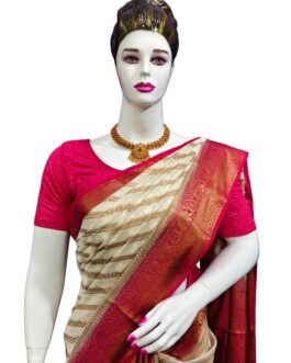 BANARASI SILK SAREE CREAM COLOUR WITH PINK BORDER