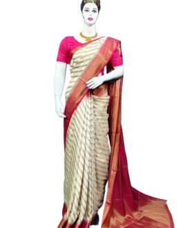 BANARASI SILK SAREE CREAM COLOUR WITH PINK BORDER