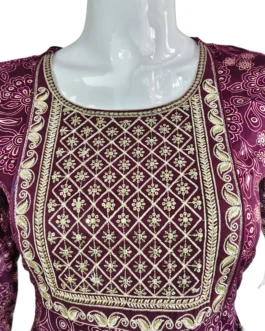 Dark maroon sequence work long umbrella kurti
