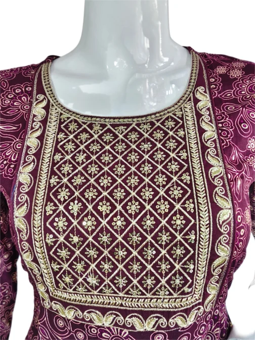 Dark maroon sequence work long umbrella kurti - Image 2
