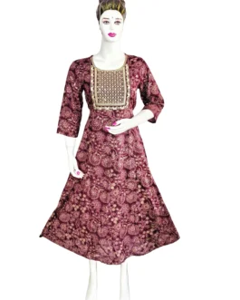 Dark maroon sequence work long umbrella kurti