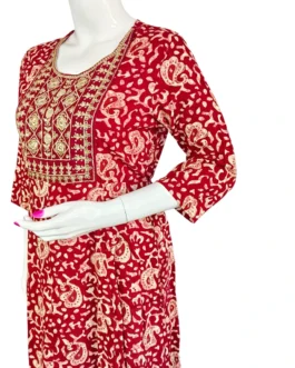 Maroon color long umbrella batik print kurti