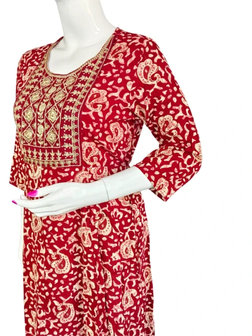 Maroon color long umbrella batik print kurti - Image 2