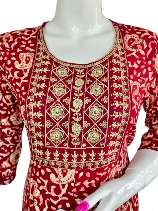 Maroon color long umbrella batik print kurti - Image 4