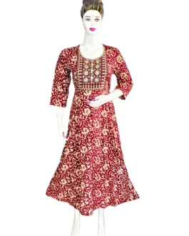 Maroon color long umbrella batik print kurti