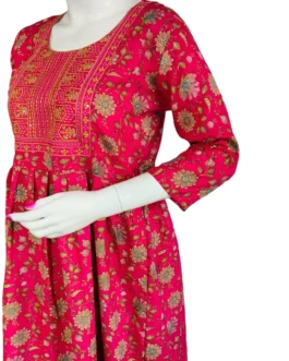 Rani pink color short anarkali kurti with sequence work