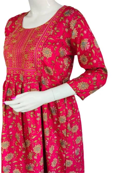 Rani pink color short anarkali kurti with sequence work - Image 2