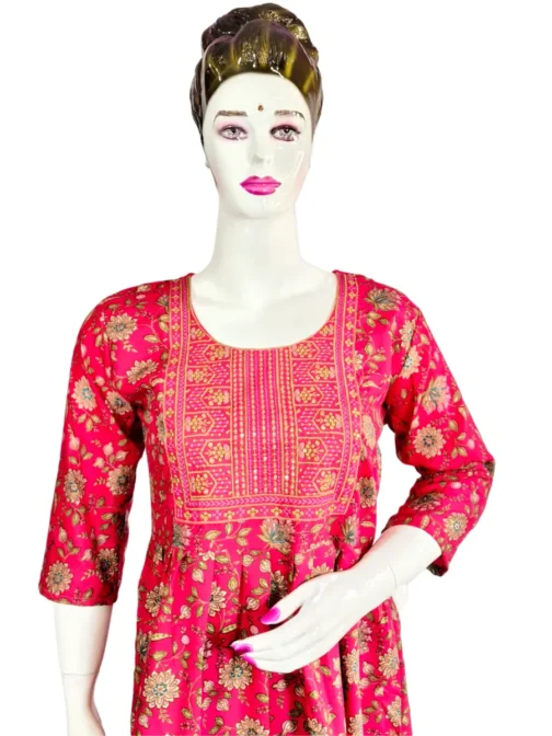Rani pink color short anarkali kurti with sequence work - Image 4