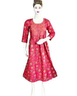 Rani pink color short anarkali kurti with sequence work