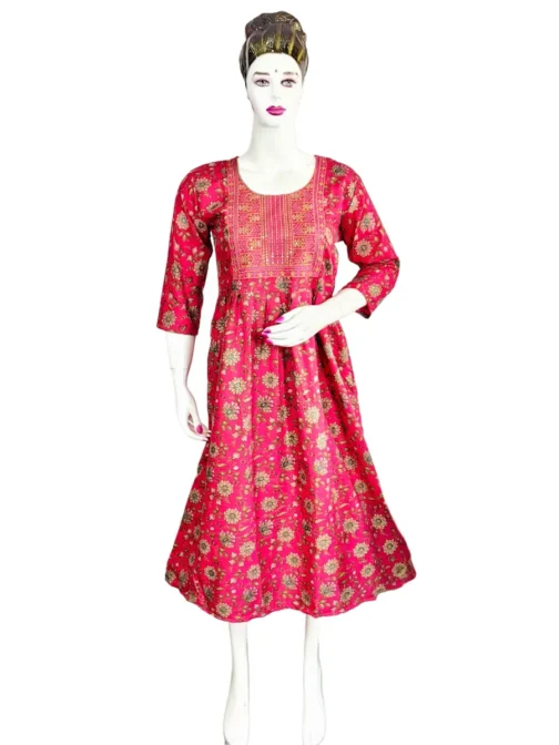 Rani pink color short anarkali kurti with sequence work