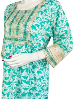 Distemper and white flower print long umbrella kurti