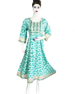 Distemper and white flower print long umbrella kurti