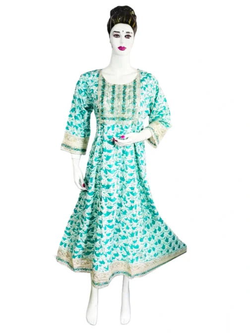 Distemper and white flower print long umbrella kurti