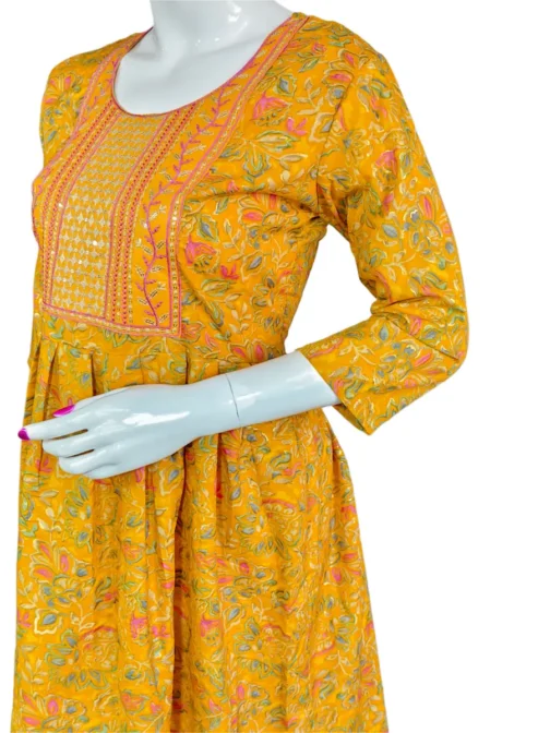 Yellow color short anarkali kurti with sequence work - Image 3