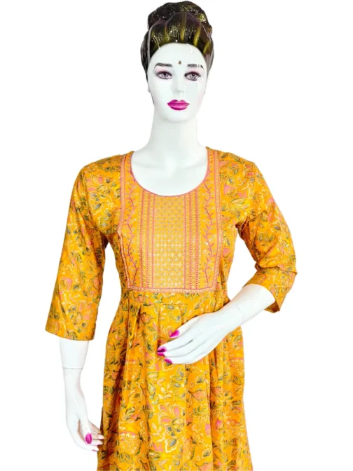 Yellow color short anarkali kurti with sequence work - Image 4
