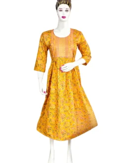 Yellow color short anarkali kurti with sequence work