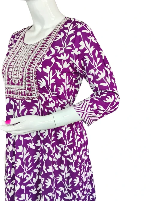 Dark purple and white flower print sequence work long umbrella kurti - Image 4