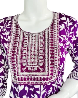 Dark purple and white flower print sequence work long umbrella kurti