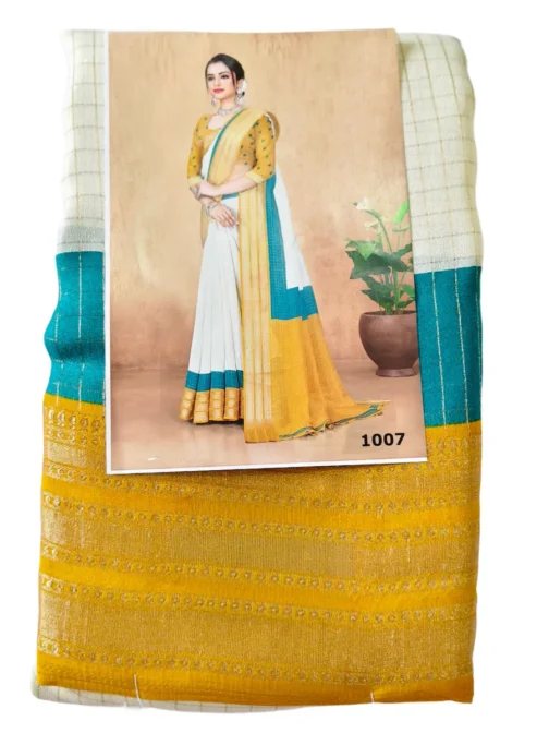 Yellow And Cream Double Combination Checks With Green Border
