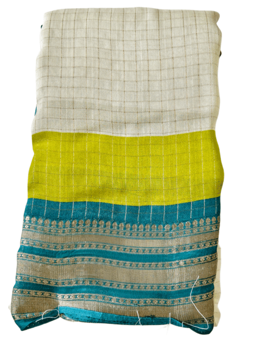 Parrot Green And Cream Double Combination Checks With Green Border - Image 2