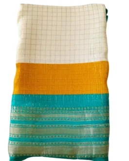 Yellow And Cream Double Combination Checks With Green Border