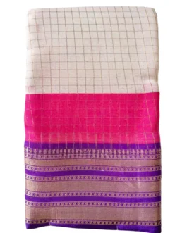 Pink And Cream Double Combination Checks With Purple Border