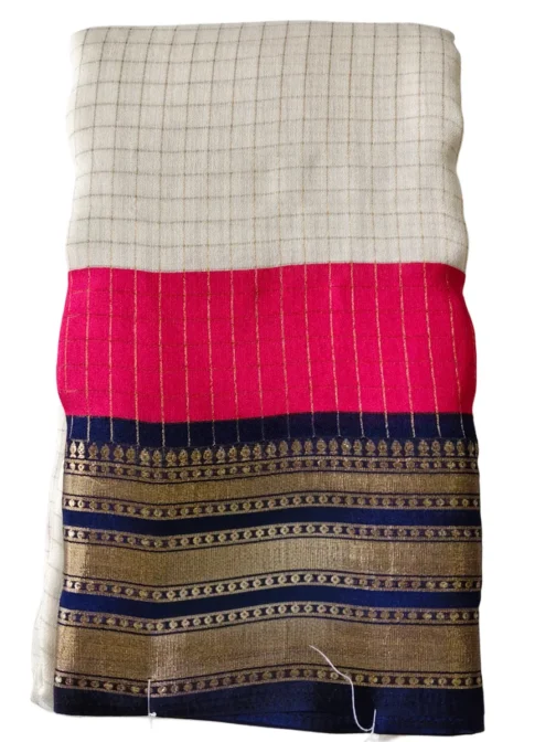 Pink And Cream Double Combination Checks With Navy Blue Border - Image 2