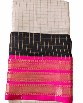 Black And Cream Double Combination Checks With Pink Border