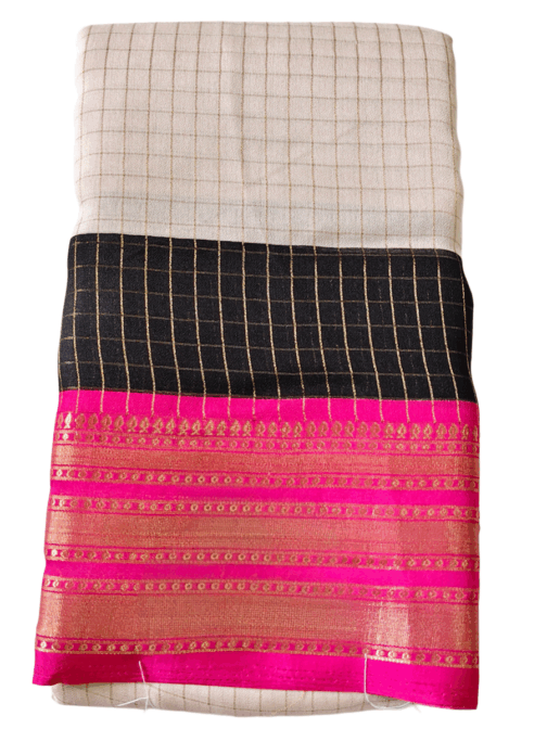 Black And Cream Double Combination Checks With Pink Border - Image 2