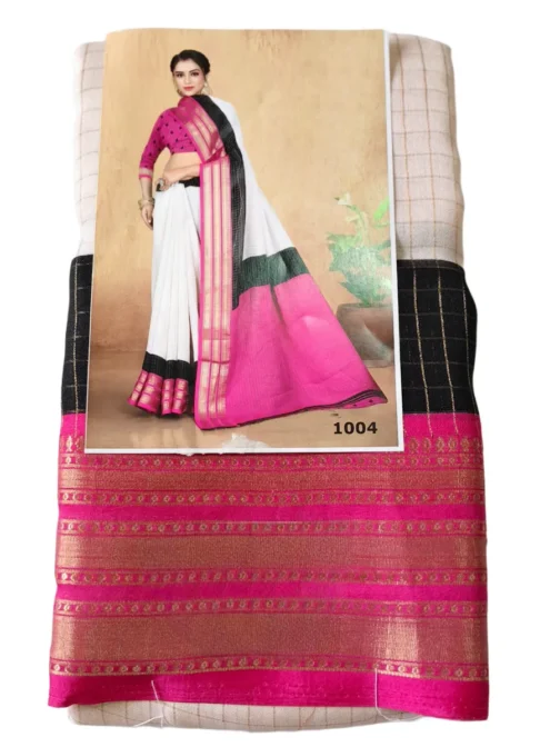 Black And Cream Double Combination Checks With Pink Border
