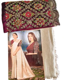 Satin Crush Plain Saree With Designer Blouse