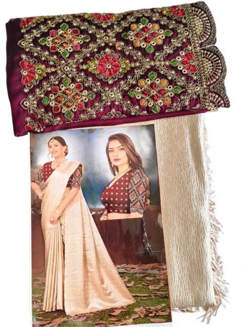 Satin Crush Plain Saree With Designer Blouse