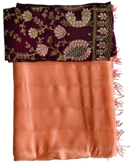 Light Orange Colour Stripes Chiffon Saree With Designer Blouse