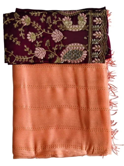 Light Orange Colour Stripes Chiffon Saree With Designer Blouse - Image 2