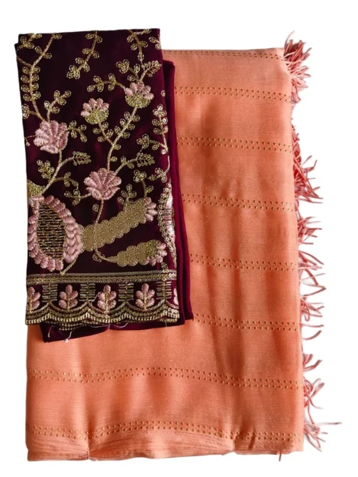 Light Orange Colour Stripes Chiffon Saree With Designer Blouse