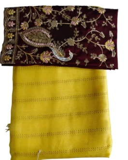 Yellow Colour Stripes Chiffon Saree With Designer Blouse