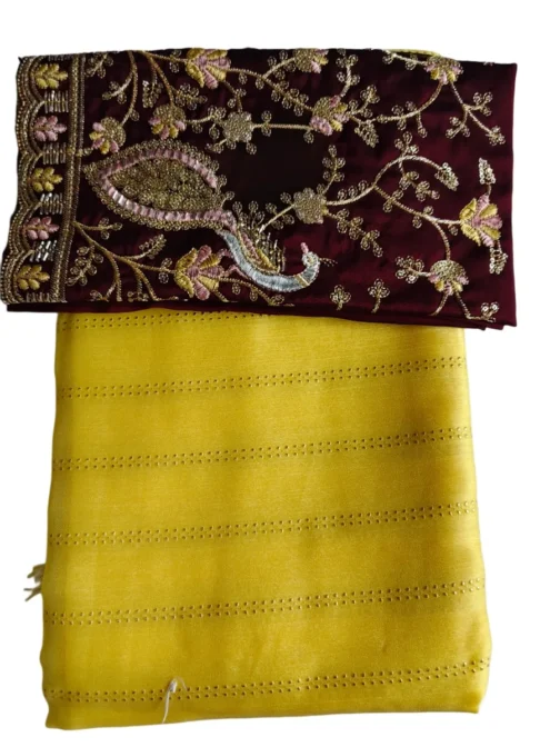 Yellow Colour Stripes Chiffon Saree With Designer Blouse - Image 2