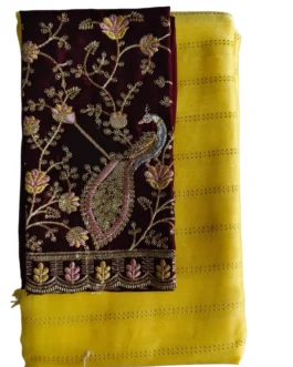 Yellow Colour Stripes Chiffon Saree With Designer Blouse