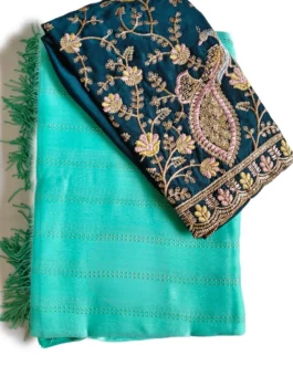 Distemper Colour Stripes Chiffon Saree With Designer Blouse