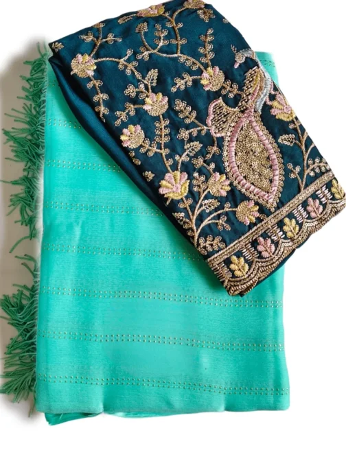 Distemper Colour Stripes Chiffon Saree With Designer Blouse - Image 2