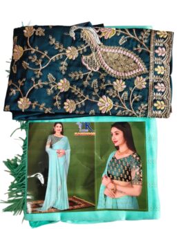 Distemper Colour Stripes Chiffon Saree With Designer Blouse