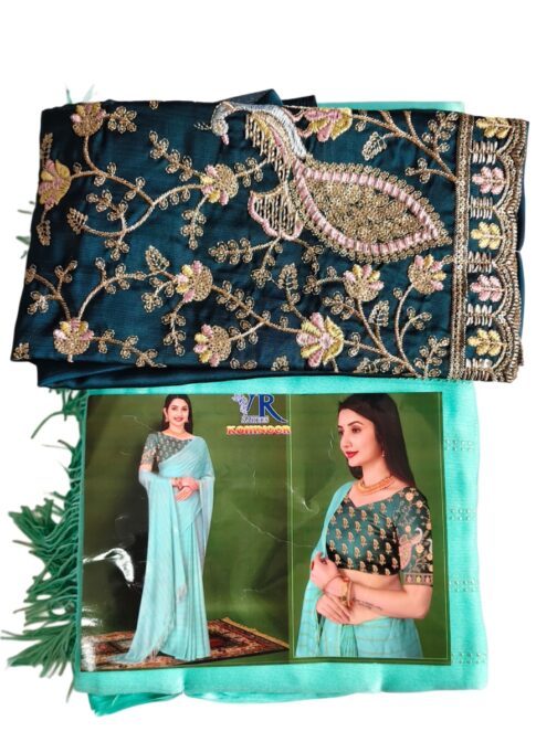 Distemper Colour Stripes Chiffon Saree With Designer Blouse