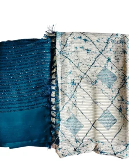 Blue And White Colour Saree With Designer Blouse