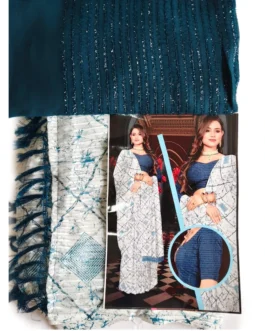 Blue And White Colour Saree With Designer Blouse