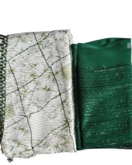 Green And White Colour Saree With Designer Blouse