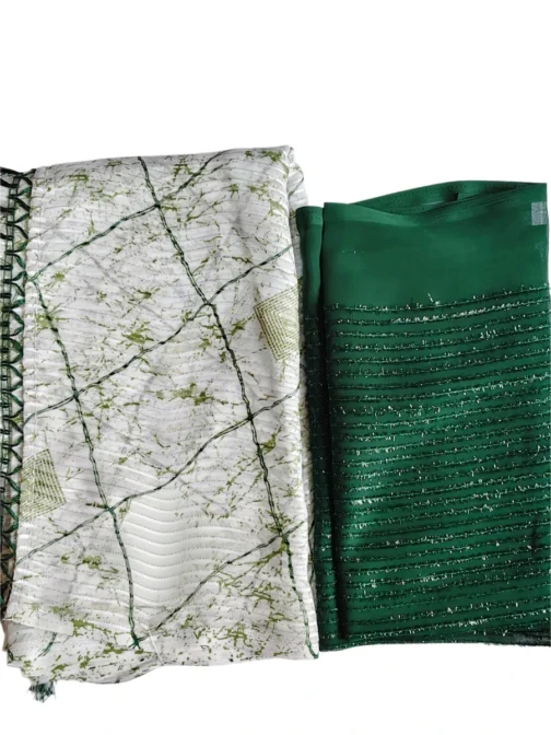 Green And White Colour Saree With Designer Blouse - Image 2