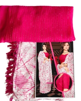 Pink And White Colour Saree With Designer Blouse