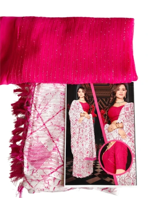 Pink And White Colour Saree With Designer Blouse
