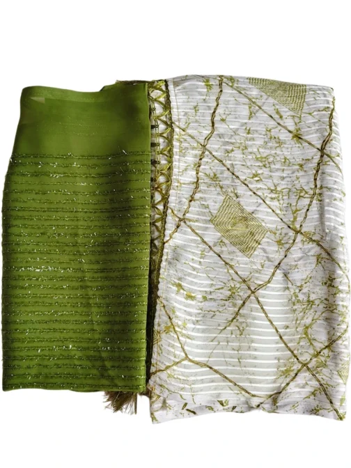 Light Green And White Colour Saree With Designer Blouse - Image 2