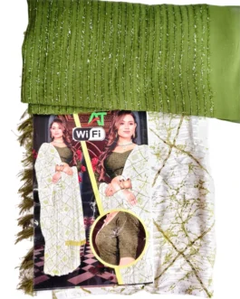 Light Green And White Colour Saree With Designer Blouse
